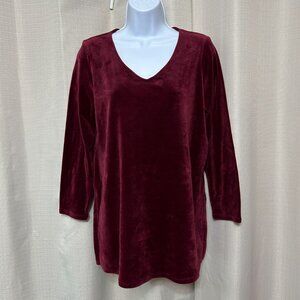 J. Jill Pure Jill Pullover Velvet Long Sleeve Top Women's Size S Petite Maroon
